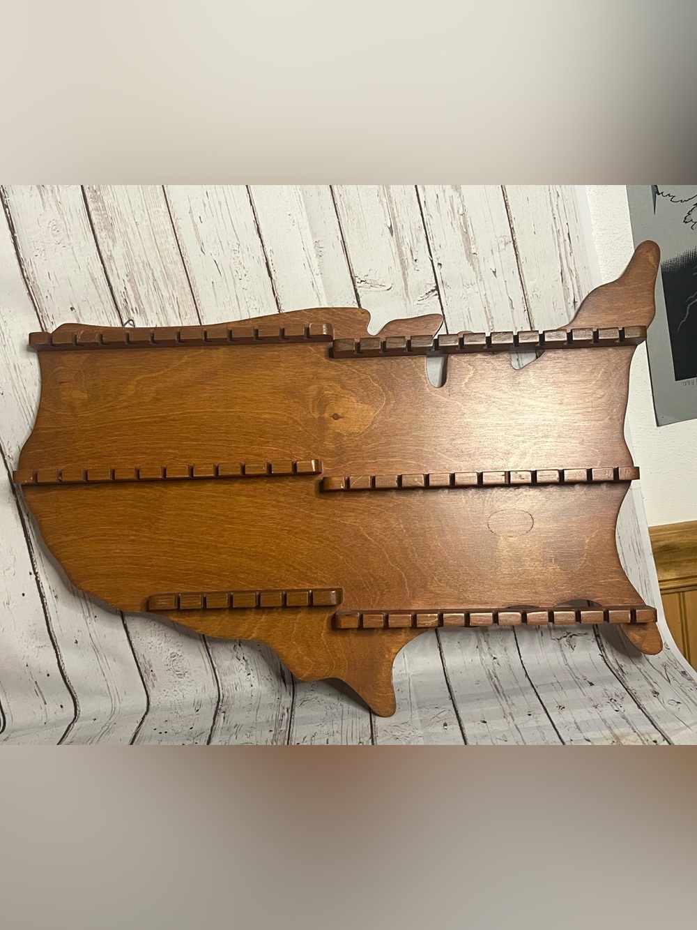 Vtg United States USA Shaped Wood Spoon Collection Rack Display Shelf